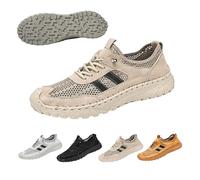Zenfaze Orthopedic Shoes for Men, Slip-On Orthopedic Leather Hiking Shoes, Cooling Comfort Sneaker,Non Slip Hiking Sneakers Arch Support (Beige, 5.5)