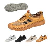 Zenfaze Orthopedic Shoes for Men, Slip-On Orthopedic Leather Hiking Shoes, Cooling Comfort Sneaker,Non Slip Hiking Sneakers Arch Support (Khaki, 4)