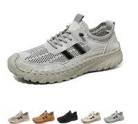Zenfaze Orthopedic Shoes for Men, Solid Arch Support Breathable Hollow Mesh,Men's Slip-On Orthopedic Leather Hiking Shoes (Grey,7.5)