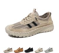 Zenfaze Orthopedic Shoes for Men, Solid Arch Support Breathable Hollow Mesh,Men's Slip-On Orthopedic Leather Hiking Shoes (Khaki,7.5)