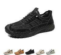 Zenfaze Orthopedic Shoes for Men, Solid Arch Support Breathable Hollow Mesh,Men's Slip-On Orthopedic Leather Hiking Shoes (Black,7.5)