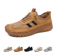 Zenfaze Orthopedic Shoes for Men, Solid Arch Support Breathable Hollow Mesh,Men's Slip-On Orthopedic Leather Hiking Shoes (Brown,7.5)