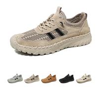Zenfaze Orthopedic Shoes for Men, Solid Arch Support Breathable Hollow Mesh with Elastic Laces Non Slip Slip on Hiking Sneaker (Khaki,45)