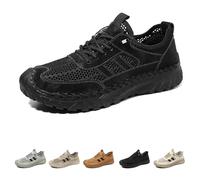 Zenfaze Orthopedic Shoes for Men, Solid Arch Support Breathable Hollow Mesh with Elastic Laces Non Slip Slip on Hiking Sneaker (Black,46)