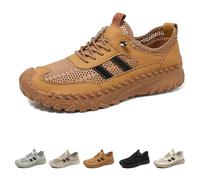 Zenfaze Orthopedic Shoes for Men, Solid Arch Support Breathable Hollow Mesh with Elastic Laces Non Slip Slip on Hiking Sneaker (Brown,39)