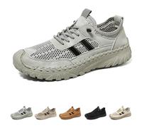 Zenfaze Orthopedic Shoes for Men, Solid Arch Support Breathable Hollow Mesh with Elastic Laces Non Slip Slip on Hiking Sneaker (Gray,44)