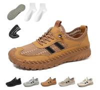 Zenfaze Orthopedic Shoes, Men's Slip-On Orthopedic Leather Hiking Shoes, Breathable Mesh Elastic Laces, Arch Support (Brown,46)