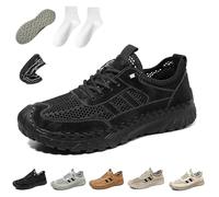 Zenfaze Orthopedic Shoes, Men's Slip-On Orthopedic Leather Hiking Shoes, Breathable Mesh Elastic Laces, Arch Support (Black,39)