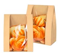 ZENFUN Confezione da 100 sacchetti di carta riutilizzabili con adesivi e finestra trasparente, per alimenti in carta kraft, per pane fatto in casa, biscotti, ciambelle, 20 x 10 x 32 cm