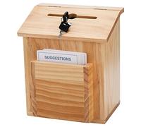 ZENFUN Scatola di suggerimenti in legno con 50 carte gratuite, scatola per donazioni in legno di pino naturale, coperchio con chiusura a cerniera, per piano di lavoro o montaggio a parete, 21,8 x 17,3