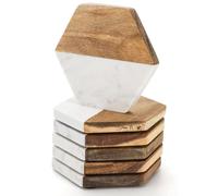 ZENFUN Set di 6 sottobicchieri in legno di marmo, esagonali geometrici, set di sottobicchieri in marmo fatti a mano, per bevande e bevande, tè, caffè, bicchieri da vino/bar, protezione da tavolo