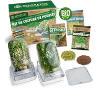 zengreens® Kit di coltivazione per germogli bio - Set da 1, 2 o 3 barattoli per germogli - Include: barattolo germogliatore, vaschetta e semi per germogli - Incl. guida e videocorso online