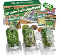 zengreens® Kit di coltivazione per germogli bio - Set da 1, 2 o 3 barattoli per germogli - Include: barattolo germogliatore, vaschetta e semi per germogli - Incl. guida e videocorso online