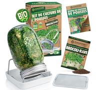 zengreens® Kit di coltivazione per germogli bio - Set da 1, 2 o 3 barattoli per germogli - Include: barattolo germogliatore, vaschetta e semi per germogli - Incl. guida e videocorso online
