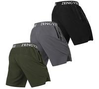 ZENGVEE Pantaloncini Uomo Sportivi da Corsa Pantaloncini da Running Uomo Confezione da 3 Pantaloncini Palestra Asciugatura Leggeri Rapida Traspirante Shorts con Tasche(D3000-BGG-L)