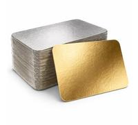 Zenic | Basi Cartone Metallizzate Oro e Argento | 100 Pezzi 175 x 250 mm | Vassoi Grado Alimentare Senza BPA | Per Affettati Salumi Salmone Prosciutto Formaggi Pesce e Pasticceria Sottovuoto e Iberici