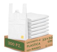 Zenic | Sacchetti Plastica Traslucidi con Manici | Lotto 200 Pezzi 35 x 50 cm | Resistenti Flessibili in LDPE | Per Frutta Macelleria Pescheria Tutti i Mercati e Congelamento Cucina Alimentare di Casa
