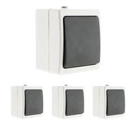 Zenitech, Aquae, Pulsante Impermeabile IP54 per Montaggio Superficiale, Bianco e Nero, Corrente 10 A, Design Moderno, Facile da Installare, Resistente All'Acqua e alla Polvere (Confezione da 4)