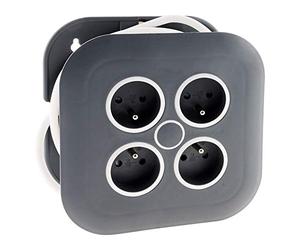 Zenitech - Avvolgitore domestico 4 prese 2P+T 16A + interruttore automatico - 7 metri - Grigio/Bianco - Zenitech