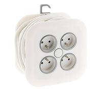 Zenitech - Avvolgitore Domestico 4x 16A 2P+T con Spina Extra Piatta 3G1mm² - Fori per Fissaggio a Muro - Anello di Estrazione e Gancio di Sospensione - Bianco - 7m