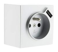 Zenitech Bel'Vue - Presa 2P+T 16A, con porta USB 2.4A, colore argento, installazione sporgente, potenza massima 3680 W, tensione 230 V, design moderno, compatibile con dispositivi multimediali