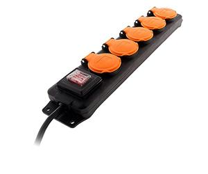 Zenitech Blocco impermeabile IP44 5 prese 16A 2P+T con alette e interruttori - Cavo HO5RRF 3G1 da 1,5 m