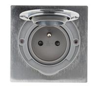 Presa da pavimento 16A 2P+T finitura in alluminio spazzolato - IP55 con scatola di installazione