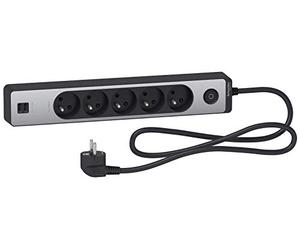 Zenitech SC5ST935U1BA - Prolunga multipresa a 5 prese 2P, finitura spazzolata, 2 USB, colore: Antracite e Alluminio, 1,5 m