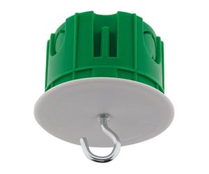 Zenitech - Scatola da Incasso per Lampadari a Soffitto - Modello con Gancio - Materiale Resistente al Fuoco 850° - Carico Max 25kg, Sicurezza/Stabilità - Ø67mm x Prof. 50mm - Foro Ø67mm - Verde