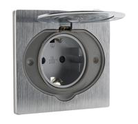 Zenitech, Schuko 16A IP44 - Presa per pavimento in alluminio spazzolato, con valvola di protezione, scatola da incasso multimateriale, diametro 67 mm, cablaggio automatico, fissaggio a vite