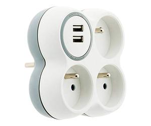 Zenitech - Triplite 3×16A + 2 porte USB - Bianco/Grigio