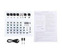 ZenithAur Mini Mixer Audio a 6 Canali con Bluetooth e Lettore MP3, Alimentazione Phantom 48V, Amplificatore per Chitarra Integrato, Console Mixer Portatile per Registrazione in (White)