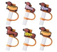 ZenithAura 6 Pezzi Copertura per Cannucce 10 mm Coperchio per Cannucce a Forma di Cane Bassotto per Tazze Coperchio per Cannucce da Cane Adatto per Accessori Tumbler Stan