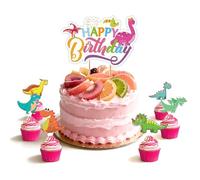 ZenithAura Dino Tortendeko Kuchen Topper e 25 Pezzi Dino Cake Topper Deko Set Estate Chill Stile Animali Completo per i Compleanni da 1 a 10 Anni.