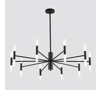 ZenithBeam Illuminazione Lampadario Mid-Century moderno LED Sputnik 20-Light Nero Lampada a sospensione rotonda di lusso con paralume in acrilico bianco per sala da pranzo Soggiorno Camera da letto