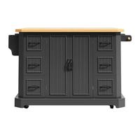 Zenithz Isola da cucina nera (120 cm) con 6 cassetti, carrello da cucina con piano pieghevole e mensole per porte, carrello da portata con protezione per bordi e ruote