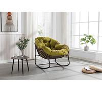 Zenithz Sedia a dondolo XXL, in rattan, per esterni, colore verde oliva, extra larga (111 cm), con cuscino, resistente alle intemperie, per giardino, terrazza e balcone, struttura in acciaio, verde