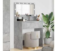 Zenithz Tech-Vanity: tavolo da toeletta grigio cemento con ricarica wireless | Specchio LED Hollywood | 80 cm moderno