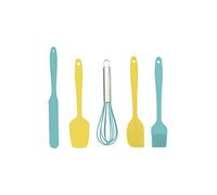 Zenker 42736 Set di 5 utensili da pasticceria per bambini, utensili da pasticceria in silicone, acciaio inossidabile, blu, giallo, circa 21 cm
