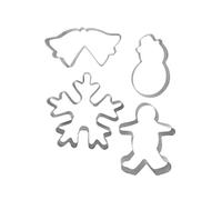 Zenker 672805 - Set di 4 formine per biscotti natalizi, taglio pasta, acciaio inossidabile, da uomo pan di zenzero: 7 x 9 cm, fiocco 10 x 9,5 cm, doppia campana: 9,5 x 5 cm, pupazzo di neve: 4,5 x 8