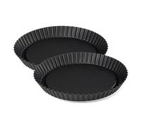 Zenker 9914450 - Set di 2 piatti per torte versate, 30 cm, piatto per torte, 2 stampi per torte versate, acciaio, nero, 30 x 30 x 3 cm