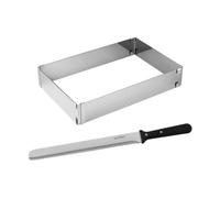 Zenker 9925450 - Cornice rettangolare regolabile con coltello, telaio estensibile, stampo rettangolare per torta rettangolare, in acciaio inossidabile, 27,5-52 x 18,5-34 cm