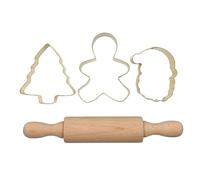 Zenker Set di 4 pezzi, composto da 3 Tagliabiscotti e 1 mattarello, in acciaio inox e legno di faggio