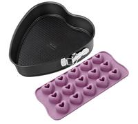 Zenker Set Pasticceria Stampo in Silicone per Cioccolatini 15 Cavità, resistente -40°C a 230°C, Tortiera a Cerniera a Cuore 27x25 cm in Acciaio al Carbonio Antiaderente, teglie pasticceria