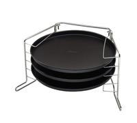 Zenker Pizzaset, 4-delige pizza bakplaat set met 3 anti-aanbak pizza pannen van Ø 29 cm & een metalen houder voor 5 ronde pizza’s & Flammkuchen, (Kleur: zwart)