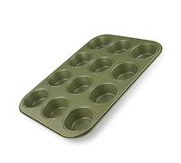 Zenker Stampo Teglia per Muffin 12 Impronte Ø7 cm, in Acciaio Carbon Steel Rivestimento Antiaderente ILAG in Cera di Carnauba, 38.5 x 26.5 cm Colore Verde Oliva, Linea Green Vision
