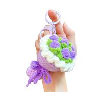 Zenlir Portachiavi a forma di fiore all'uncinetto, accessorio per borsa, supporto per auto, per mamma, moglie, bouquet di rose, Viola