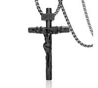 ZENLUNANO Collana con crocifisso per uomo e donna con squisito ciondolo a forma di Gesù e catena in acciaio inox, 40-76 cm, 20 Inch=51CM(Women's Average Length), Placcato oro, Non pietra preziosa