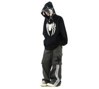 ZENMANCHEN Felpa con cappuccio con ragno Y2k da donna e da uomo con cappuccio carino oversize con zip intera con cappuccio grafica Kawaii felpa hip hop, 6-nero, Medium