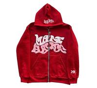 ZENMANCHEN Felpe con Cappuccio da Uomo con Zip Intera sopra Il Viso Y2k Felpa con Cappuccio da Uomo Oversize Y2k Felpa con Cappuccio Grafica Gotica Felpa Vintage, 2-Rosso., Small